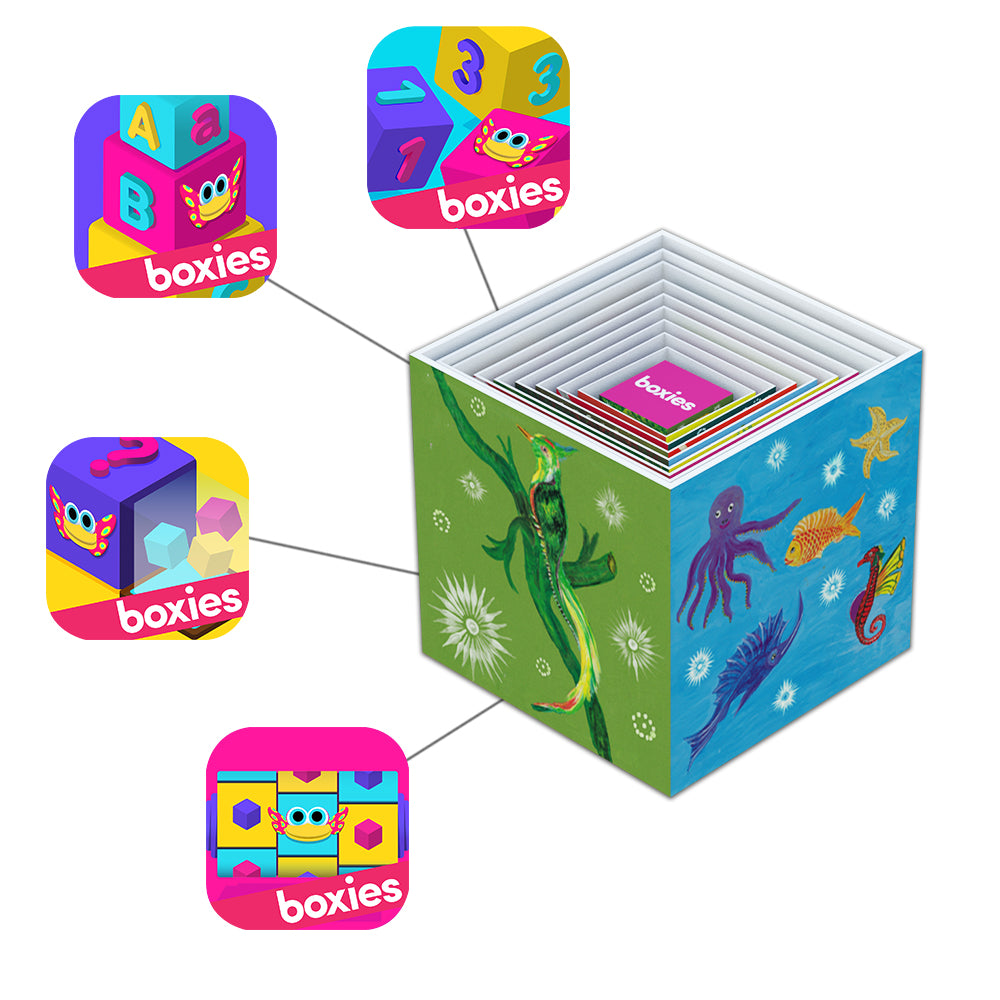 Down load Peek-a box, Bingo-box, Alpha -box from the App store and experience a whole new universe of fun with your children.